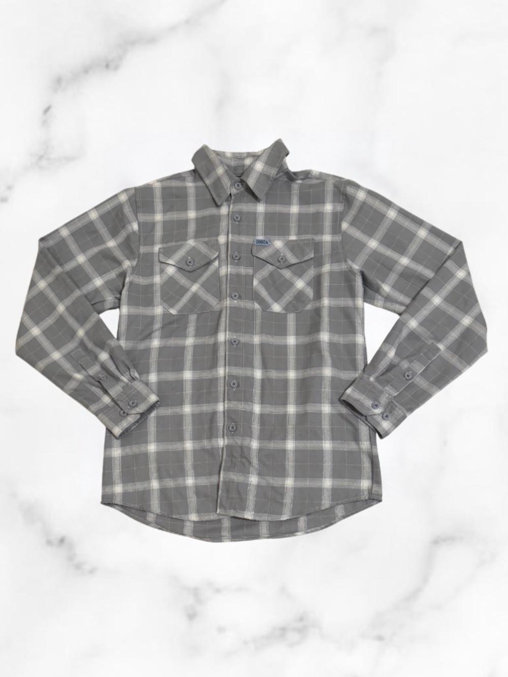 Men's Dixxon Avalanche Gray and White Button Down Flannel